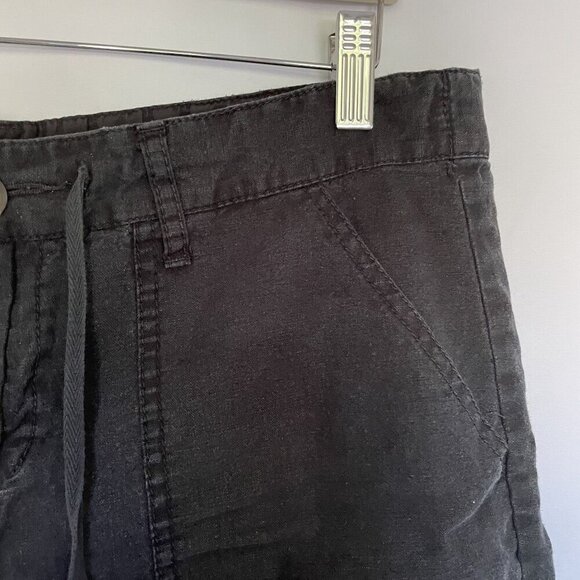 Faded Glory linen and cotton black shorts drawstring pockets casual summer - Picture 2 of 6